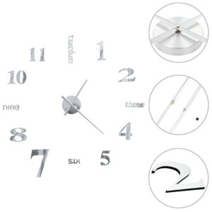 NNEVL 3D Wall Clock Modern Design 100 cm XXL Silver
