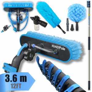 IGAD Pole 3.6m (12ft) Water-Fed Pole Cleaning Kit – Includes Water-fed Brush, Cobweb & Microfibre Duster, Soap Dispenser & Hose Tap