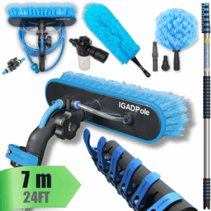 IGAD Pole 7m (24ft) Water-Fed Pole Cleaning Kit – Includes Water-fed Brush, Cobweb & Microfibre Duster, Soap Dispenser & Hose Tap